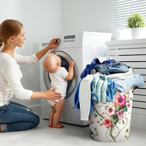 Heart Flowers Spring Laundry Hamper Waterproof Easy Carry by MEIKKO