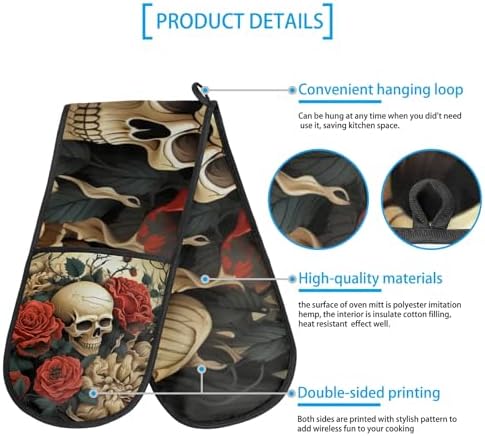 Halloween Red Rose Skull Double Oven Mitts