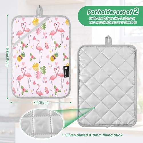 Kcldeci Cute Flamingo Heat-Resistant Potholders Pair