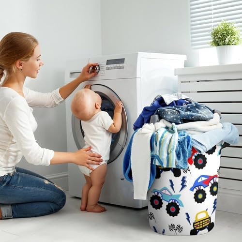 Monster Truck Cartoon Laundry Hamper for Kids Waterproof Storage Basket