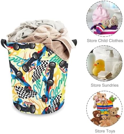 Racing Checkered Flag Waterproof Laundry Hamper Basket - Easy Carry Portable Storage