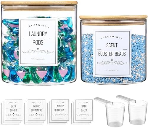 Glass Jars for Laundry Room Organization - Bamboo Lid Durable Eco-Friendly