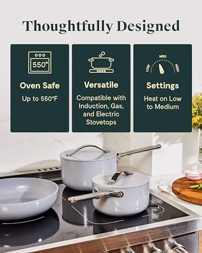 Caraway Nonstick Ceramic Cookware Set 12-Piece Oven Safe Compatible with All Stovetops