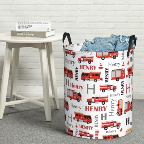 Custom Fire Trucks Laundry Basket With Name 1