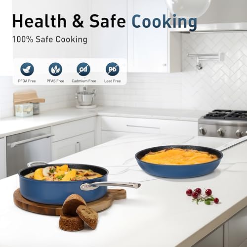 MAISON ARTS 3-Piece Frying Pan Set with Indicates Coating and Silicone Lid