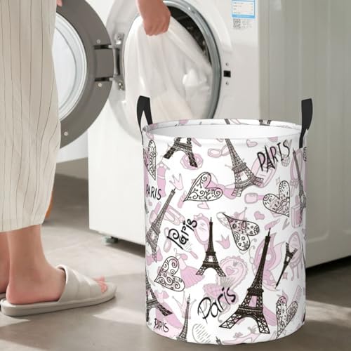 Paris Eiffel Tower Waterproof Laundry Basket Collapsible with Handle