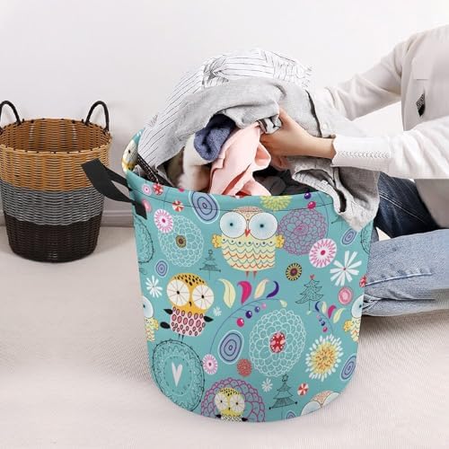 MEIKKO Flower Cute Owls Laundry Hamper