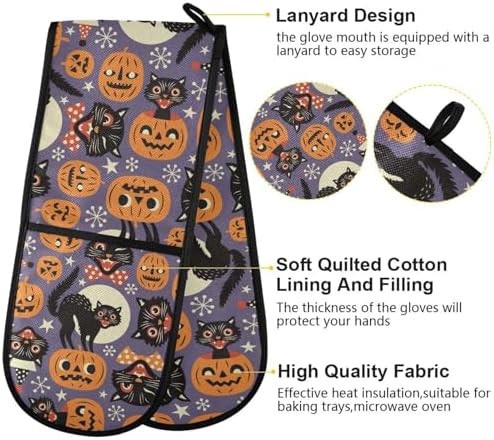 Susiyo Halloween Oven Mitts Spooky Cats pumpkin Heat Resistant Paddles Kitchen Glove 35x7in