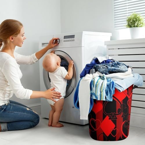 MEIKKO Playing Cards Laundry Hamper Black Red Striped