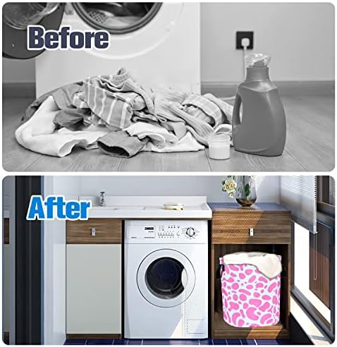 Pink Cow Print Foldable Laundry Basket Organizer