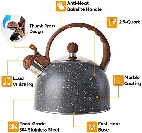 VONIKI 25 Quart Whistling Tea Kettle with Wood Pattern