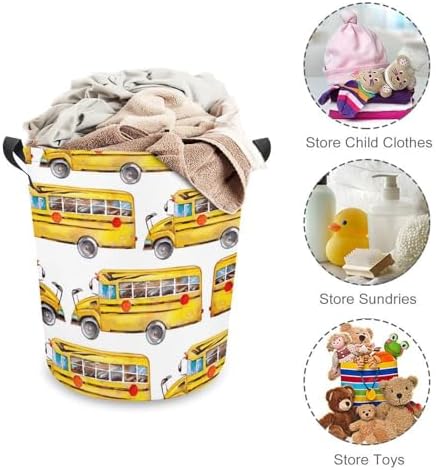 MEIKKO Cute Yellow Bus Laundry Hamper Waterproof Clothes Basket