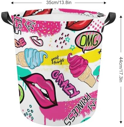 MEIKKO Cute Lips Stickers Laundry Hamper with Handles