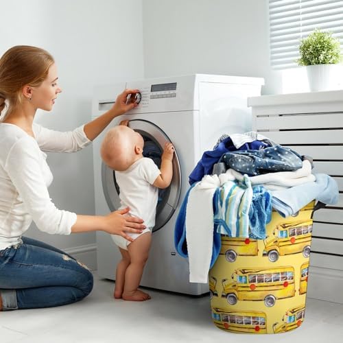 Cartoon Yellow Bus Laundry Basket