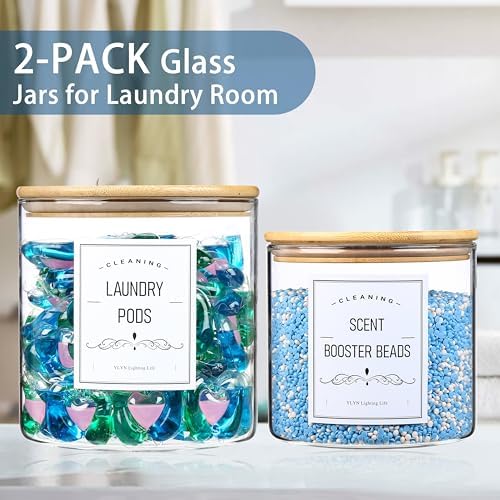 Glass Jars for Laundry Room Organization - Bamboo Lid Durable Eco-Friendly