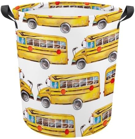 MEIKKO Cute Yellow Bus Laundry Hamper Waterproof Clothes Basket