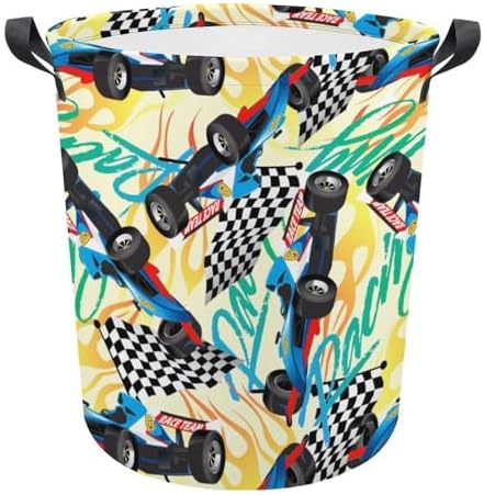 Racing Checkered Flag Waterproof Laundry Hamper Basket - Easy Carry Portable Storage