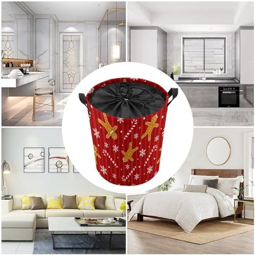 Laundry Basket Christmas Red Waterproof Foldable Storage Hamper with Handles Drawstring