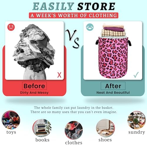 Pink Leopard Print Laundry Hamper