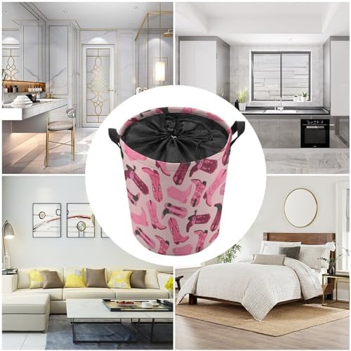 Trendy Pink Laundry Hamper with Drawstring Collapsible Design