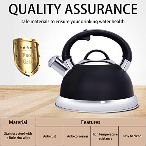 Masio 25 Quart Stainless Steel Kettle Ergonomic Design Melodic Whistle