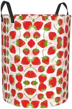 Strawberry Circular Hamper - Medium Storage Basket for Laundry and More