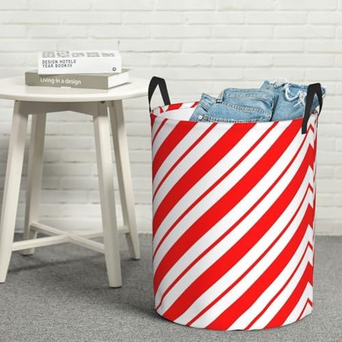 SHANGYINGJI Peppermint Stripes Linen Laundry Hamper