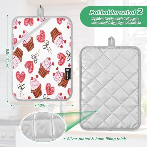KCldeci Colorful Valentine Heat Resistant Potholders Set