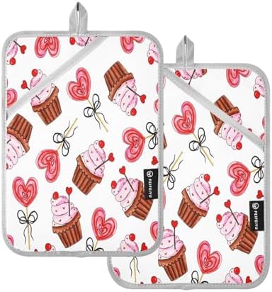 KCldeci Colorful Valentine Heat Resistant Potholders Set