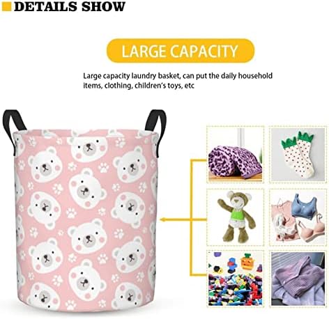 FeHuew Kawaii Polar Bear Paws Pink Collapsible Laundry Basket with Handle
