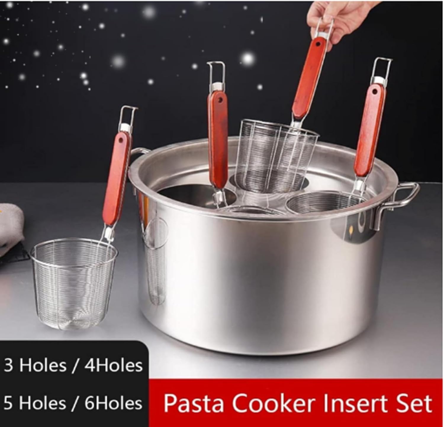 Pasta Cooker with 3 Strainer Baskets Set