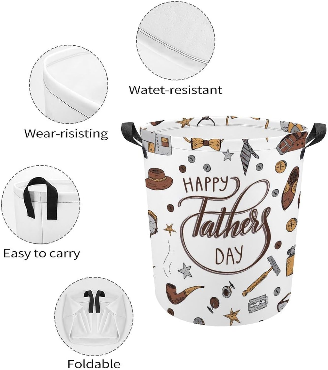 Happy Fathers Day Laundry Hamper with Waterproof Design and Carry Handles