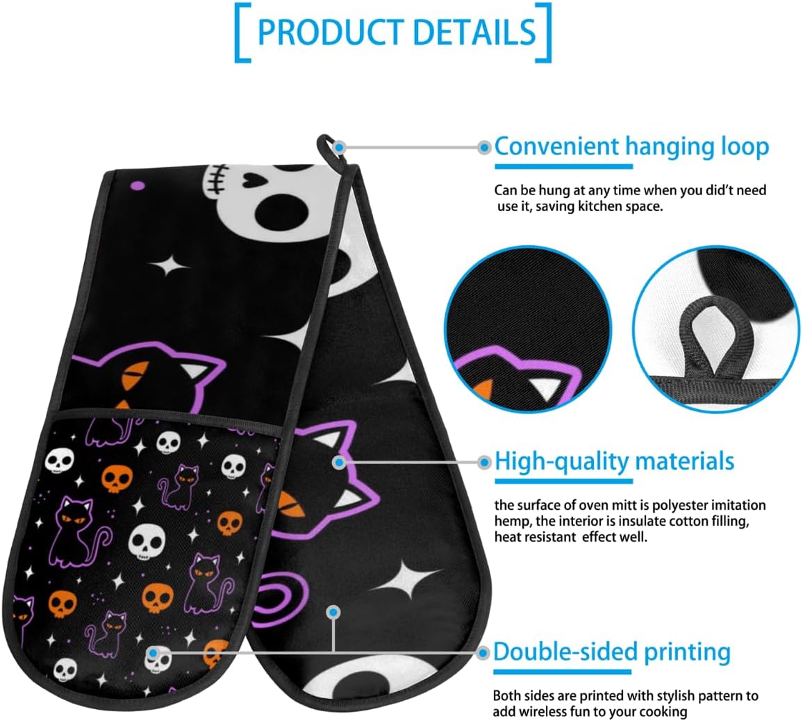 Halloween Skull Black Cat Double Oven Mitt
