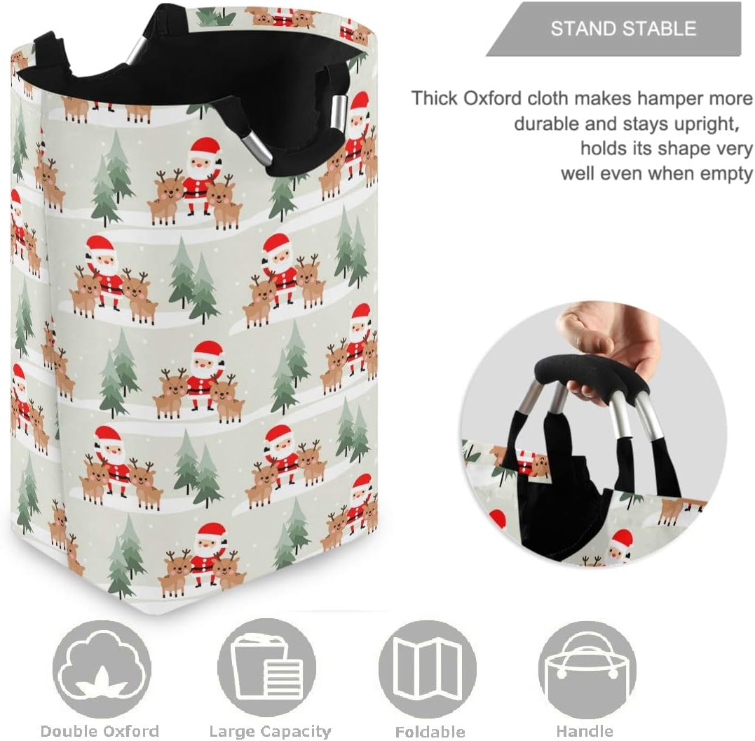 visesunny Collapsible Laundry Basket with Santa Reindeer Design