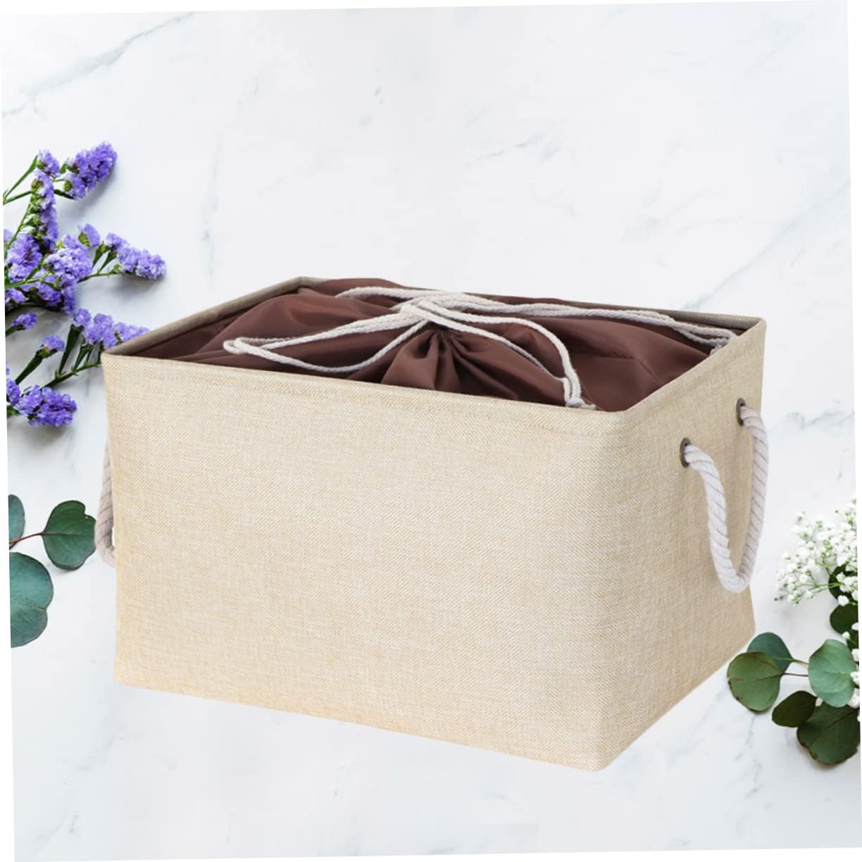 Yellow Foldable Laundry Basket with Handle and Drawstring