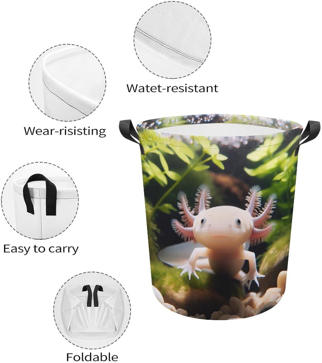 MEIKKO Cute Axolotl Laundry Hamper Nature Laundry Basket