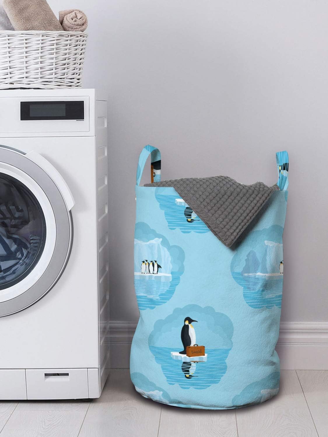 Ambesonne Winter Laundry Hamper Penguin Design Durable Compact for Chilly Days