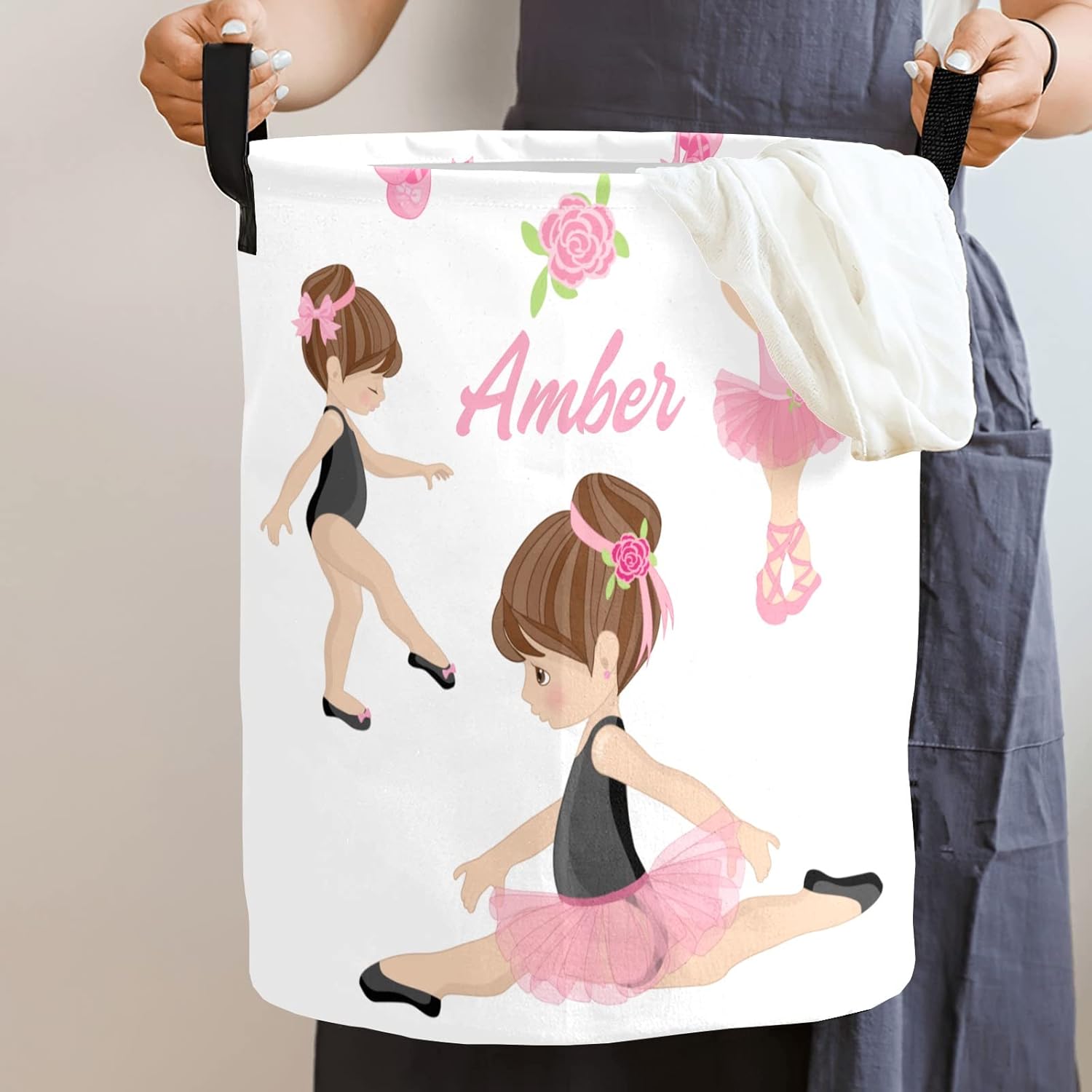 Custom Lovely Girl Ballet Storage Basket with Handles