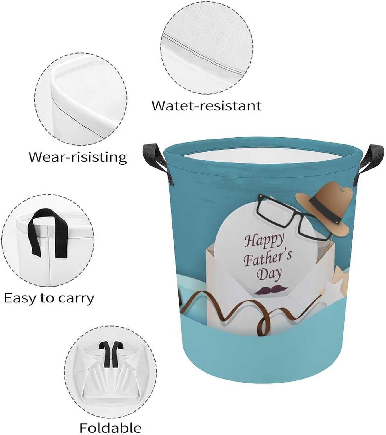 Happy Fathers Day Laundry Hamper with Funny Sunglasses Waterproof and Collapsible