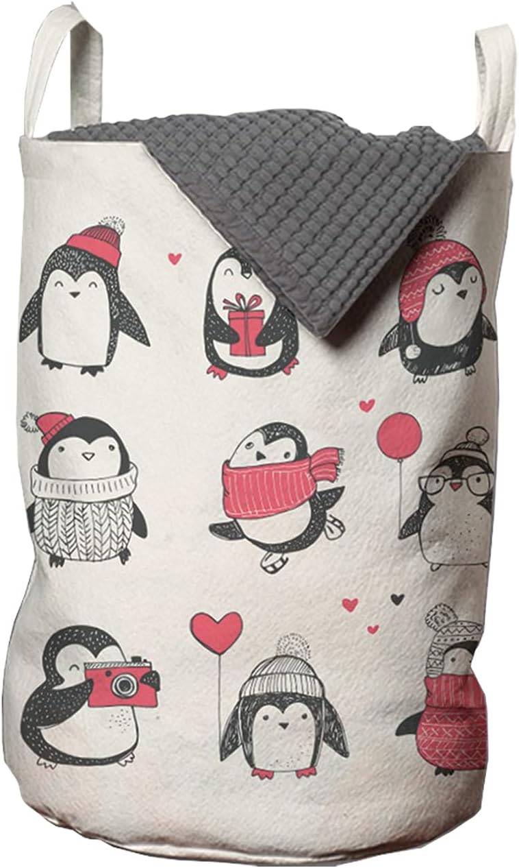 Ambesonne Christmas Laundry Bag Penguin Party Hamper Basket Machine Washable 13x19