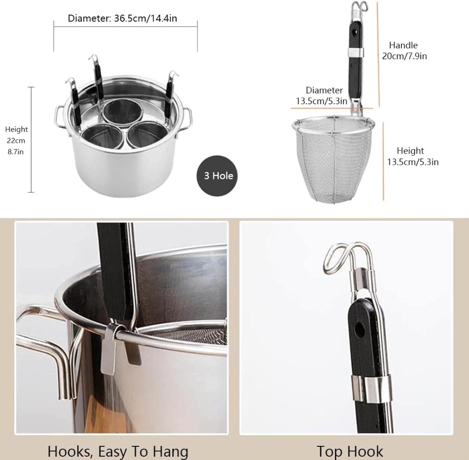 DAOUXIAOSP Pasta Pots 3 Hole Strainer Set