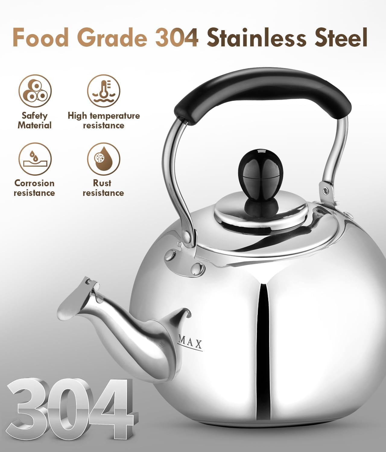 DCLOBTop 23 Quart Round Stovetop Tea Kettle with Silver Mirror Finish