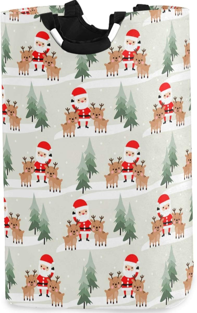 visesunny Collapsible Laundry Basket with Santa Reindeer Design