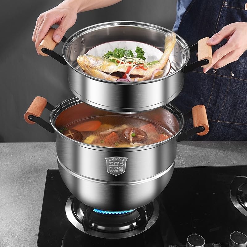 TEMKIN Stainless Steel Steamer Cooking Pot Pan Set 3-Tier Maker