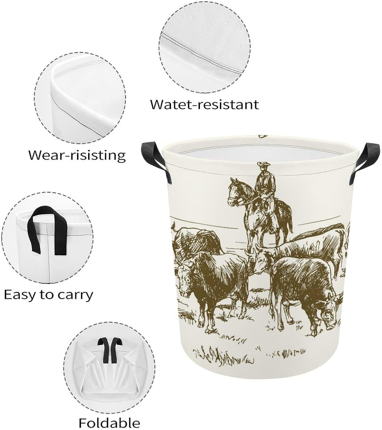 MEIKKO Cattle Drive Cowboys Laundry Hamper