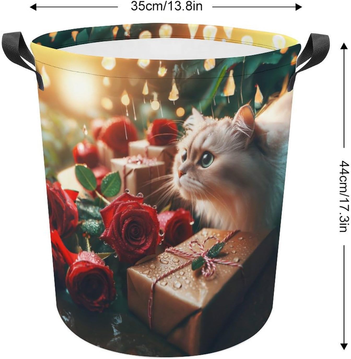 Waterproof and Cute Rose Raindrops Kittens Laundry Hamper with Easy Carry Handles