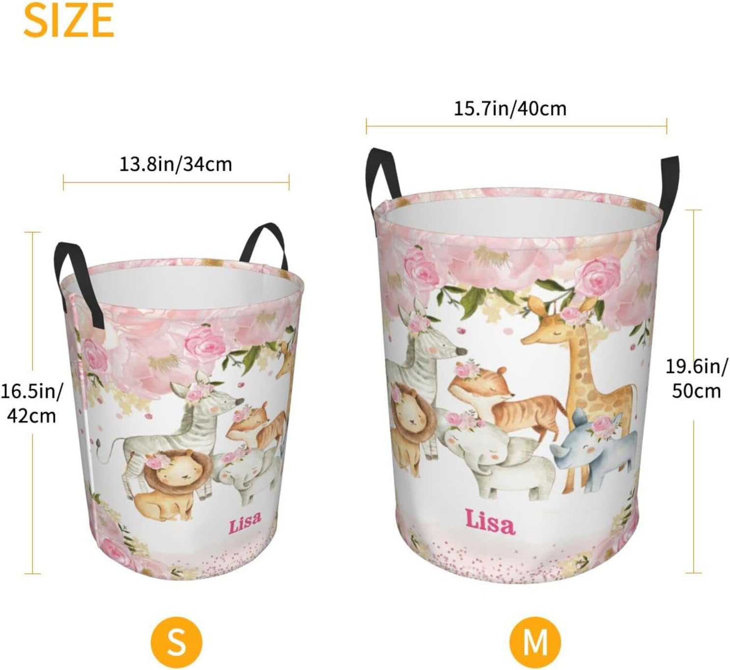 Custom Giraffe Lion Pink Flower Blanket Name Laundry Basket