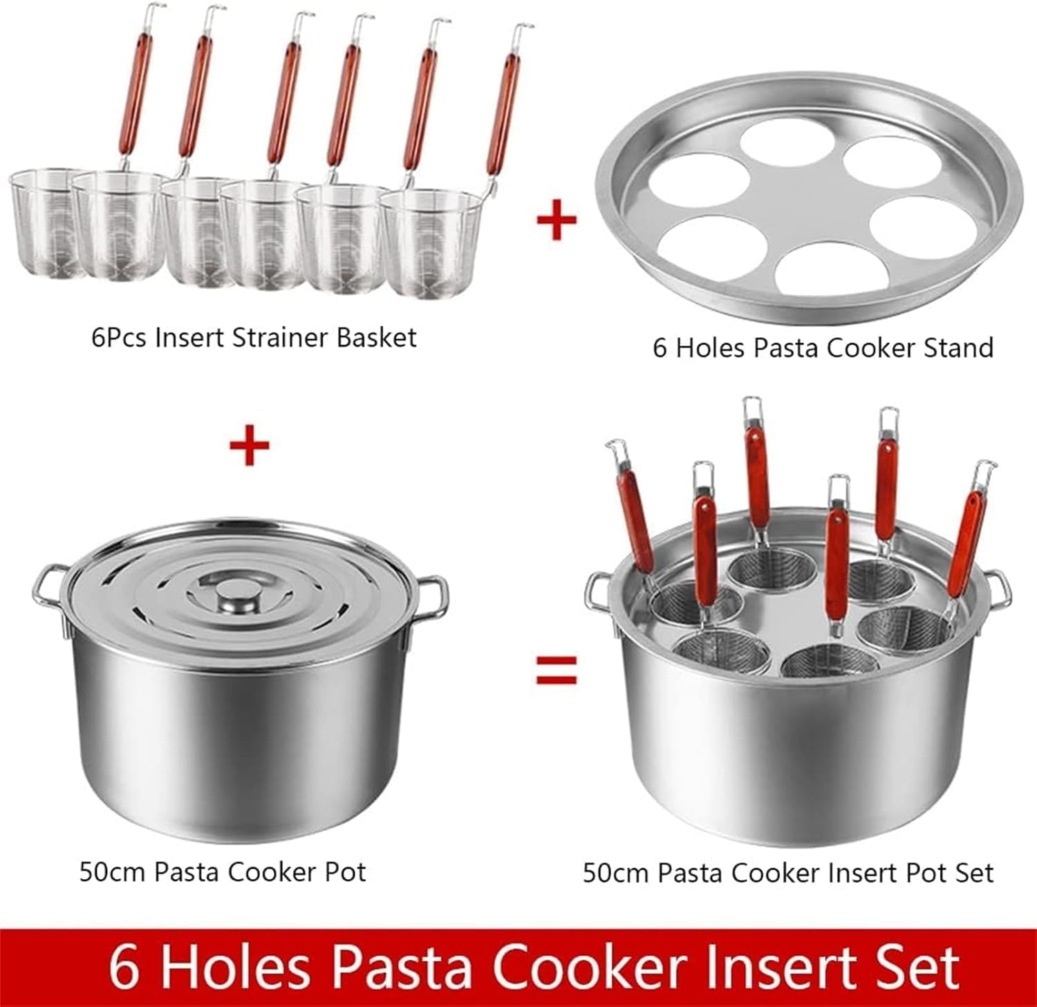 Stainless Steel Insert Set Pasta Cooker with Strainer for Noodles and Dumplings