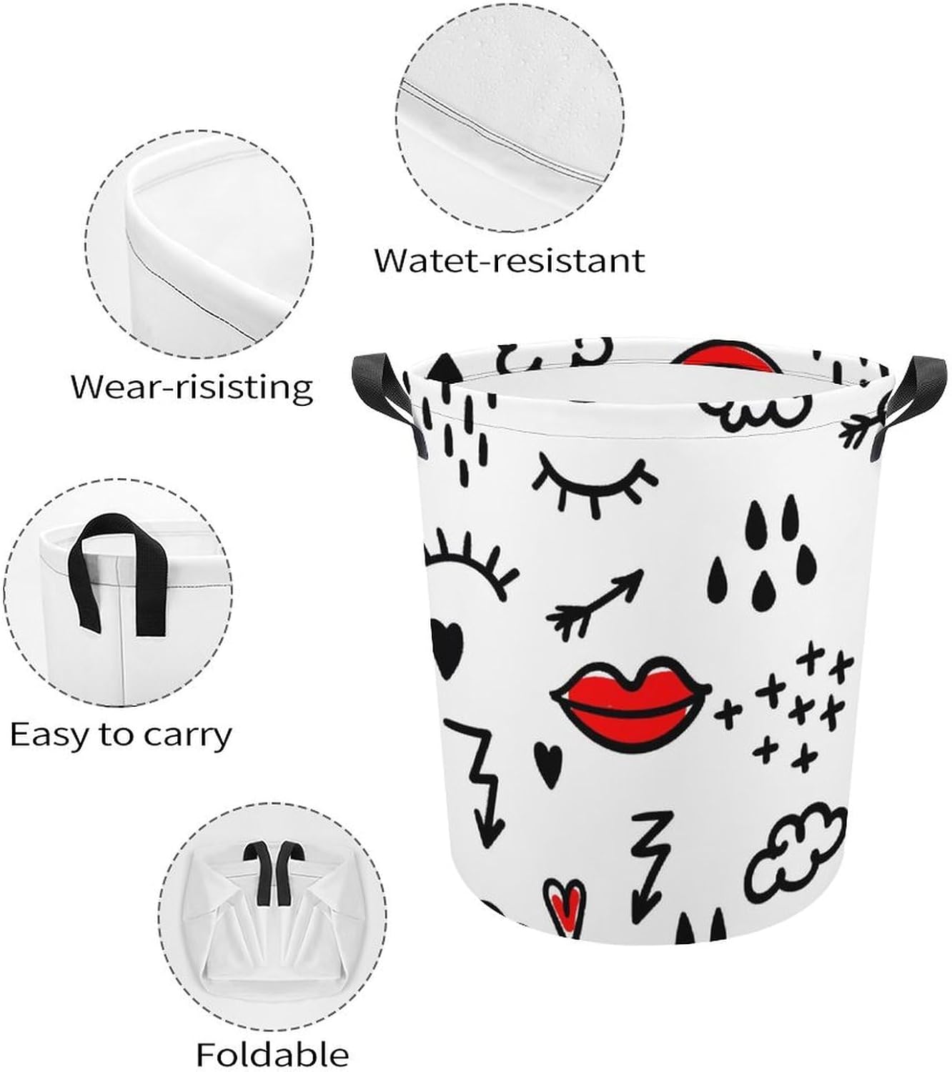Red Lip Arrows Collapsible Laundry Basket Waterproof Durable for Easy Storage