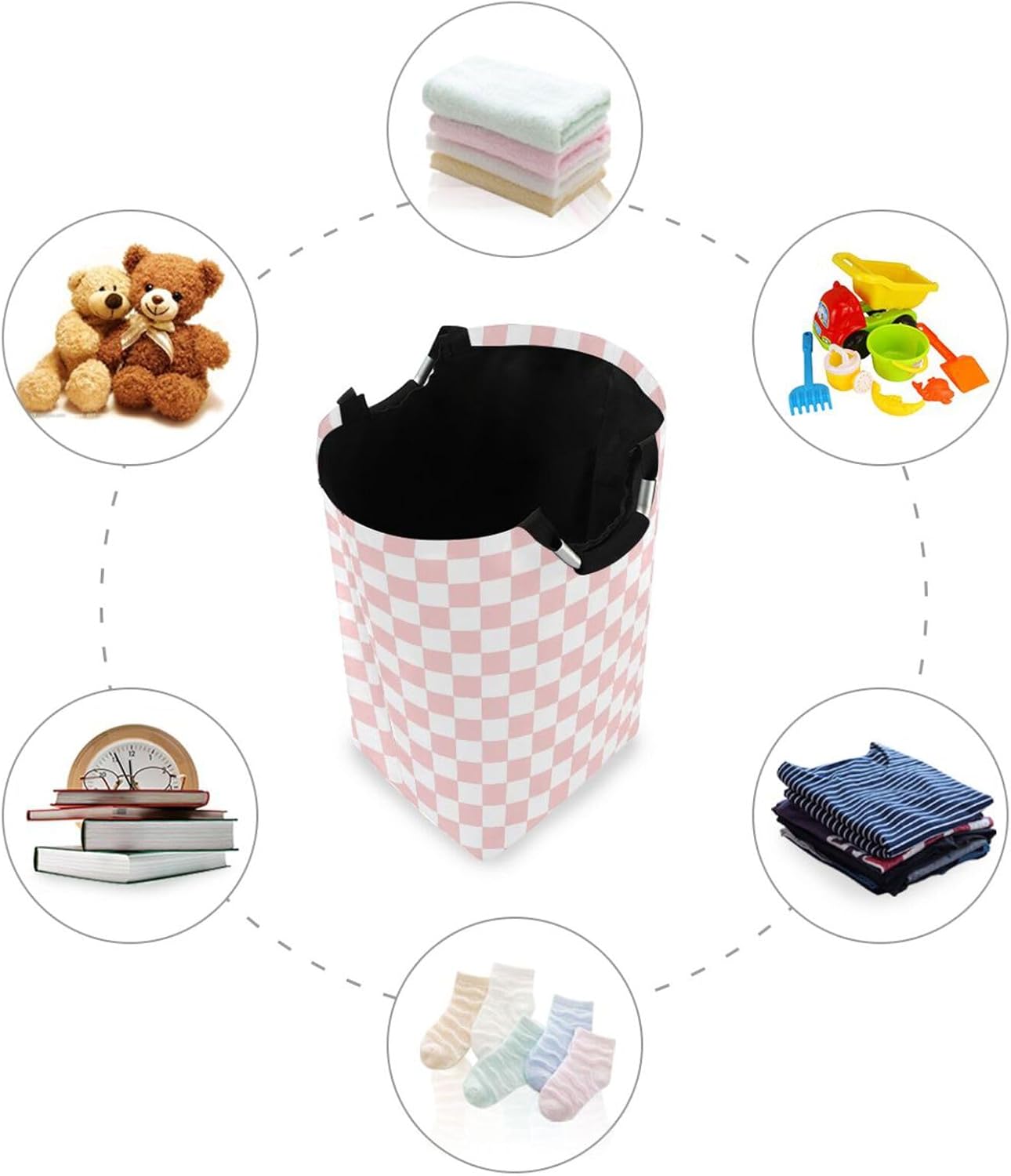 Stylish Pink Checkered Organizer Basket for Kids